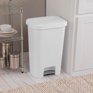 Sterilite 11.9 Gal Rectangle Step On Trash Kitchen Wastebasket, White (8 Pack)