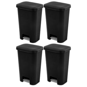 Sterilite 11.9 Gal Rectangle Step On Trash Kitchen Wastebasket, Black (4 Pack) - TRAPSKI