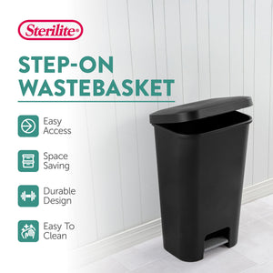 Sterilite 11.9 Gal Rectangle Step On Trash Kitchen Wastebasket, Black (8 Pack)