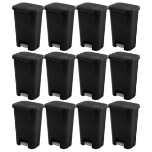 Sterilite 11.9 Gal Rectangle Step On Trash Kitchen Wastebasket, Black (12 Pack)