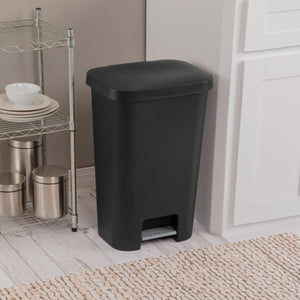 Sterilite 11.9 Gal Rectangle Step On Trash Kitchen Wastebasket, Black (16 Pack)