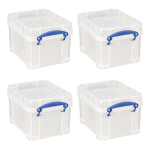 Really Useful Box 3 Liter Snap Lid Storage Bin for Music Storage, Clear (4 Pack)