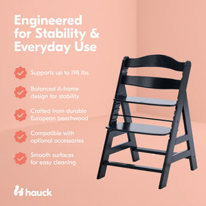 hauck Alpha+ Grow Along Seat, Adjustable Wooden Chair, Beechwood, Black Finish - TRAPSKI