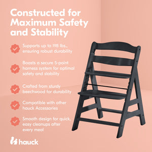 hauck Alpha+ Grow Along Adjustable Wooden Highchair, Beechwood, Black Finish
