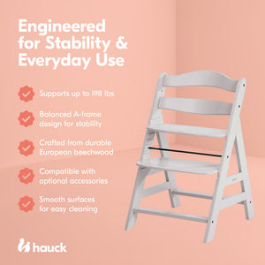 hauck Alpha+ Grow Along Seat, Adjustable Wooden Chair, Beechwood, Creme Finish - TRAPSKI