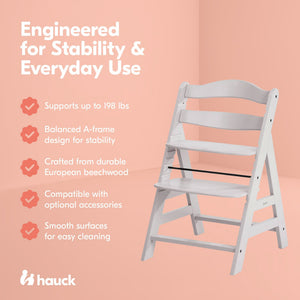hauck Alpha+ Grow Along Seat, Adjustable Wooden Chair, Beechwood, Creme Finish - TRAPSKI