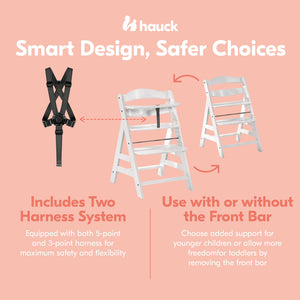 hauck Alpha+ Grow Along Adjustable Wooden Highchair, Beechwood, Creme Finish