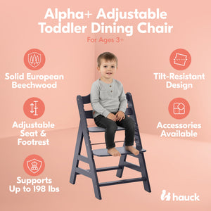 hauck Alpha+ Grow Along Seat Adjustable Wooden Chair Beechwood, Dark Grey Finish - TRAPSKI