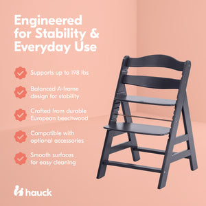 hauck Alpha+ Grow Along Seat Adjustable Wooden Chair Beechwood, Dark Grey Finish - TRAPSKI