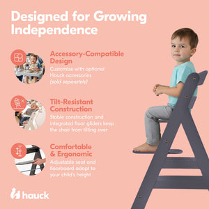 hauck Alpha+ Grow Along Seat Adjustable Wooden Chair Beechwood, Dark Grey Finish - TRAPSKI