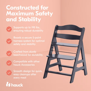 hauck Alpha+ Grow Along Adjustable Wooden Highchair, Beechwood, Dark Grey Finish