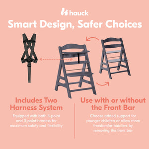 hauck Alpha+ Grow Along Adjustable Wooden Highchair, Beechwood, Dark Grey Finish
