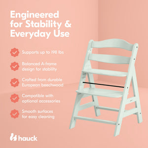 hauck Alpha+ Grow Along Seat, Adjustable Wooden Chair, Beechwood, Mint Finish