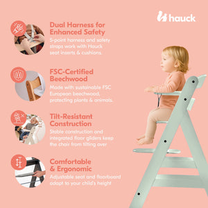 hauck Alpha+ Grow Along Adjustable Wooden Highchair, Beechwood, Mint Finish