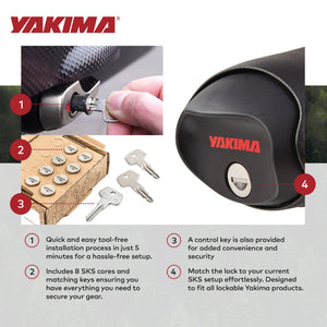 Yakima Car Rack System Component SKS Lock Cylinder Core Kit with Key (8 Pack)