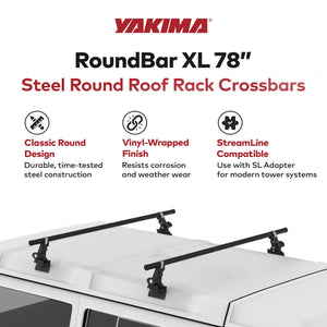 Yakima RoundBar XL 78 Inch Steel Round Roof Rack System Crossbars, Set of 2