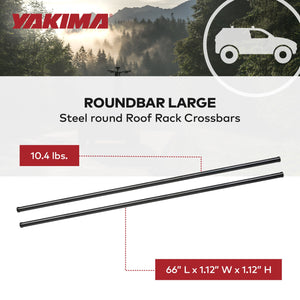 Yakima RoundBar Large 66” Steel Round Roof Rack System Crossbars, Set of 2