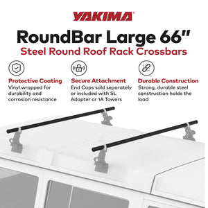 Yakima RoundBar Large 66” Steel Round Roof Rack System Crossbars, Set of 2