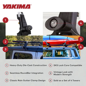 Yakima 1A Raingutter Roof Rack Towers for Vehicles, Compatible w/Yakima Roundbar