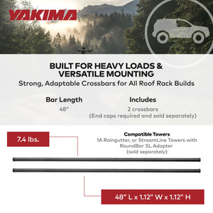 Yakima RoundBar Small 48” Steel Round Roof Rack System Crossbars, Set of 2