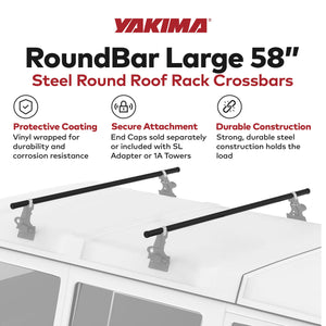 Yakima RoundBar Medium 58” Steel Round Roof Rack System Crossbars, Set of 2