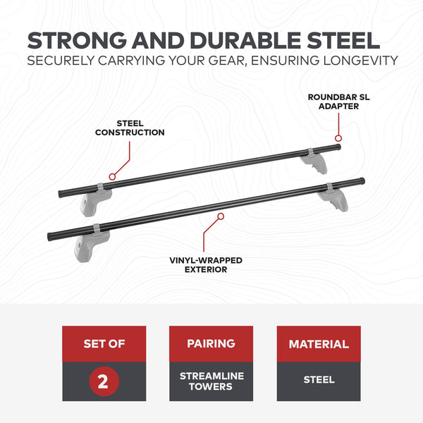 Yakima RoundBar Medium 58” Steel Round Roof Rack System Crossbars, Set of 2