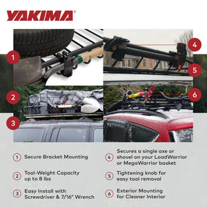 YAKIMA Axe or Shovel Bracket, Secures Single Axe or shovel To Warrior Basket