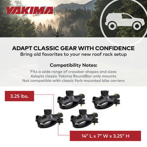 Yakima Universal MightyMount Mounts Aero or Factory Crossbars, Black, Set of 4