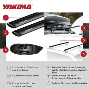 Yakima 50 Inch Pair JetStreamRoof Rack Crossbars, Compatible w/StreamLine Towers