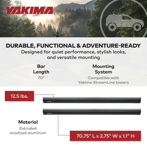 Yakima 70 Inch Pair JetStreamRoof Rack Crossbars, Compatible w/StreamLine Towers