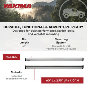 Yakima 60 Inch Pair JetStreamRoof Rack Crossbars, Compatible w/StreamLine Towers