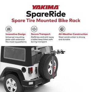 Yakima SpareRide Vehicle Rear Spare Tire Mounted 2 Bike Bicycle Rack, Gray/Black
