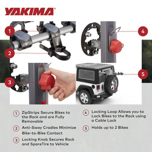 Yakima SpareRide Vehicle Rear Spare Tire Mounted 2 Bike Bicycle Rack, Gray/Black