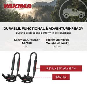 YAKIMA JayHook J-Cradle Rooftop 1 Kayak Mount, Roof Rack w/Padding & Tie Downs