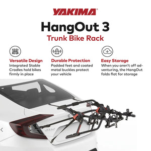 Yakima HangOut Car Trunk Compact Foldable 3 Bicycle Mount Rack Carrier, Black