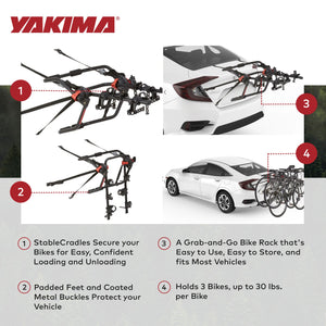 Yakima HangOut Car Trunk Compact Foldable 3 Bicycle Mount Rack Carrier, Black