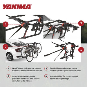 Yakima HangOut Car Trunk Compact Foldable 2 Bicycle Mount Rack Carrier, Black