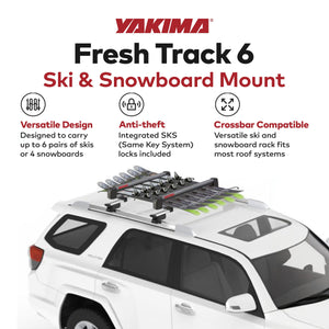 Yakima FreshTrack 6 Universal Car Roof Top Mount Ski and Snowboard Rack, Black