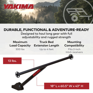 Yakima LongArm Aluminum Hitch Mounted Adjustable Truck Bed Extender Rack, Black