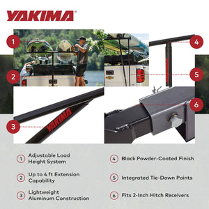 Yakima LongArm Aluminum Hitch Mounted Adjustable Truck Bed Extender Rack, Black