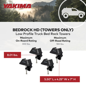 YAKIMA BedRock HD Low Profile Truck Bed Rack Towers for HD Bar Crossbar, Black