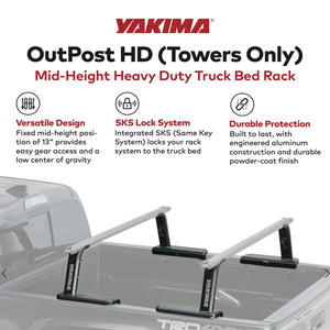 Yakima OutPost HD (Towers Only) Mid Height Heavy Duty Truck Bed Rack, Black