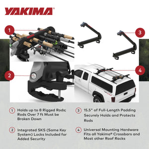 YAKIMA ReelDeal Padded Rooftop Rack Fishing Rod, Ski, and Snowboard Mount, Black