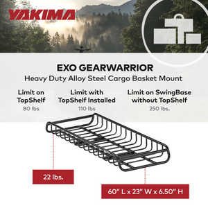 Yakima EXO GearWarrior Sturdy Heavy Duty Alloy Steel Cargo Basket Mount, Black