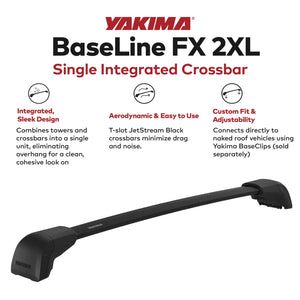 Yakima BaseLine FX 2XL Single Integrated Crossbar for Naked Roof Vehicles, Black