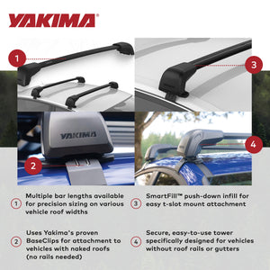 Yakima BaseLine FX 2XL Single Integrated Crossbar for Naked Roof Vehicles, Black