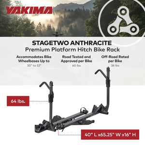 Yakima StageTwo Premium 4 Bike Tray Hitch Bike Rack Compatible w/ 52" Wheelbases