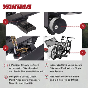 Yakima StageTwo Premium 4 Bike Tray Hitch Bike Rack Compatible w/ 52" Wheelbases