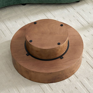 31.49" Burl Wood Veneer Round Coffee Table