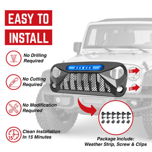 AMERICAN MODIFIED Gladiator Grille with Blue Lights for 07-18 Jeep Wrangler JK